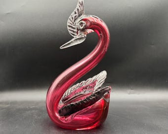 Gavin Heath Art Glass Rzeźba Ptak Łabędź Festiwal Trocin 13 1/2” H