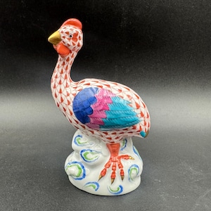 Herend Hungary Porcelain Handpainted Rust Fishnet Guinea Fowl Bird Figurine 5” H