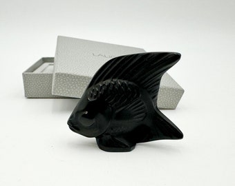 Lalique Crystal France Black Angel Fish Figurine Signed MIB Many Available