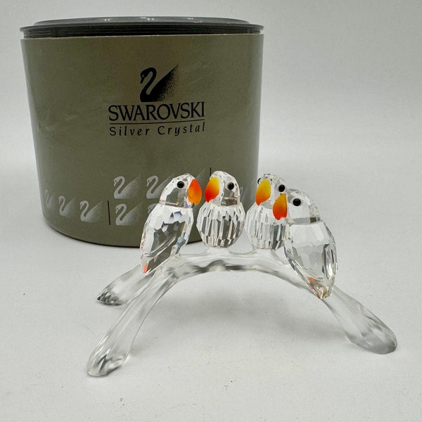 Swarovski Crystal Lovebirds 4 Parrots On Branch Figurine 199123 MIB