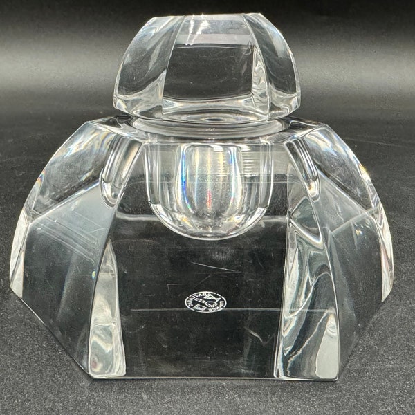 Baccarat France Crystal Faceted “Malmaison” Hexagon Shaped Inkwell Stamped