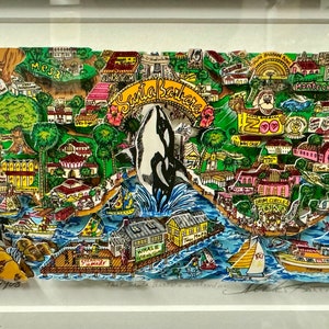 Charles Fazzino "That Santa Barbara Weekend" Framed Original 3-D Serigraph Signed 333/400 Killer Whale