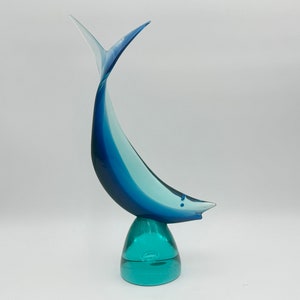 Rare Fabio Tosi Murano Art Glass Sommerso Blue Fish Sculpture Signed Signed 15 1/2” H