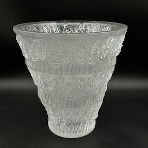 Lalique France Crystal Provence Vase Foliate Leaves 9 3/4” H Very Nice