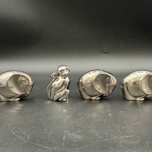 Set of 4 Dansk Nickel-Plated Elephant & Monkey Paperweight Figurines