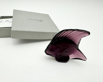Lalique Crystal France Dark Purple Violet Angel Fish Figurine Signed MIB Many Available