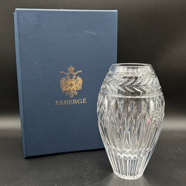 Faberge Cut Crystal Monplaisir Vase Mint in Original Box Stunning 8 1/2” H