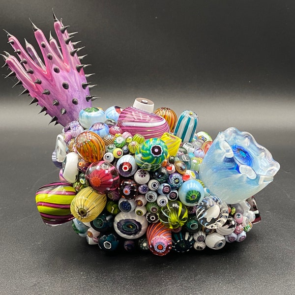 Mark Eckstrand Art Glass Coral Reef Anemone Ocean Under The Sea Sculpture 7” L Spectacular