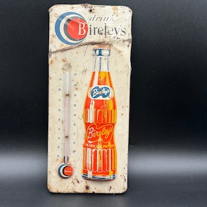 Original Vintage Birelys Soda Pop 3D Embossed Bottle Thermometer Metal Sign