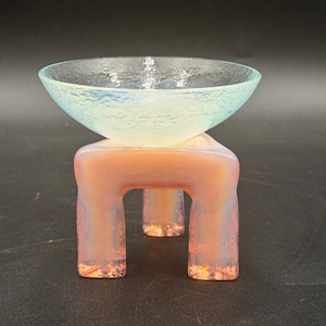 Hudson Beach Art Glass 2 Piece Postmodern Tripod Bowl Sculpture 3 3/4” H