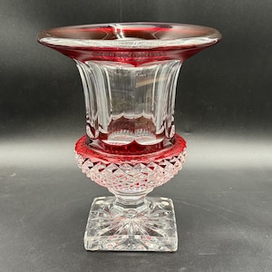 Saint St Louis France Crystal Red Clear Versailles Vase Stunning 10” H Signed