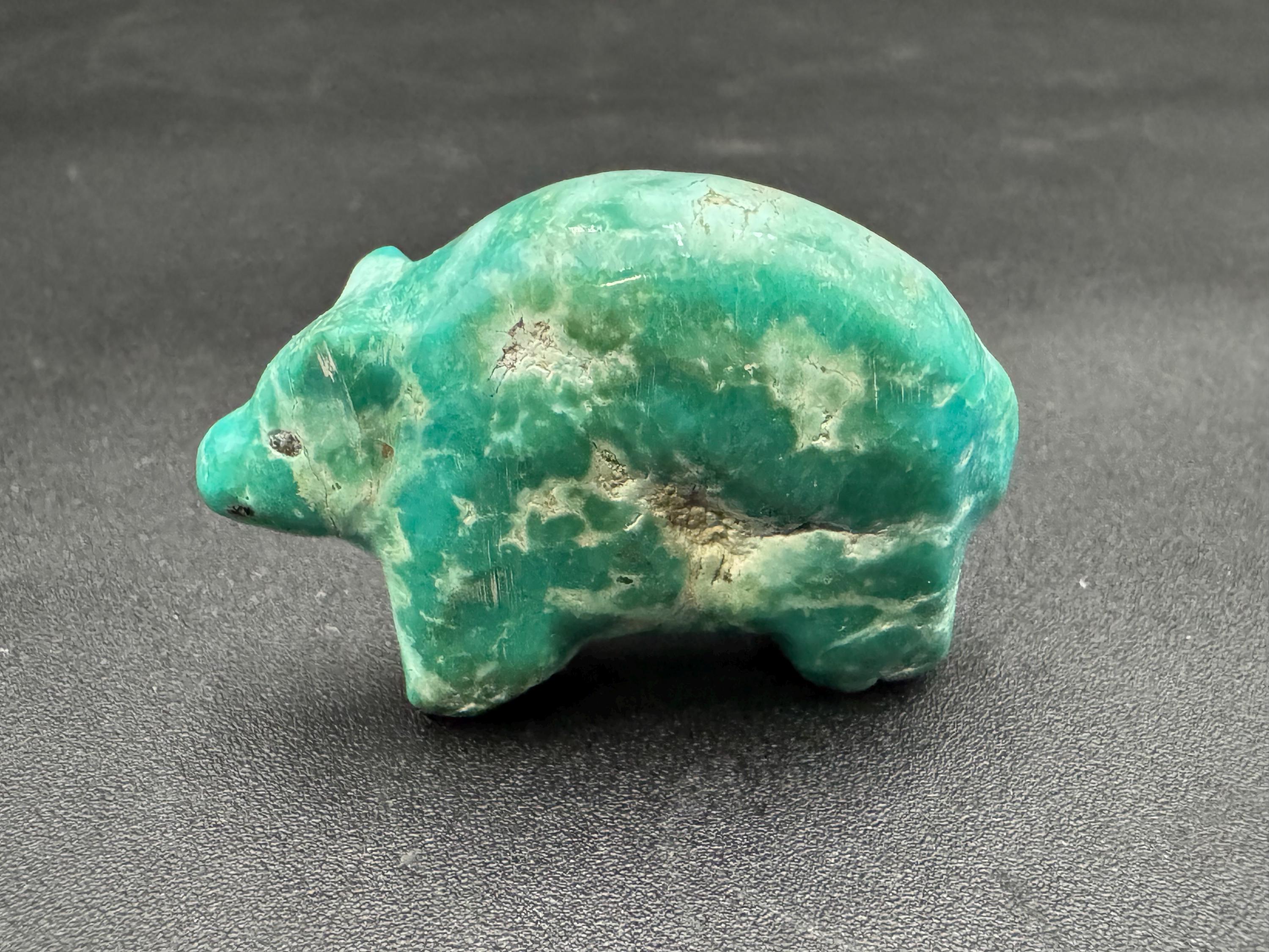 Sarah Leekya Zuni Pueblo Carved Turquoise Bear Fetish Native