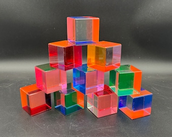 Set of 10 Vasa Velizar Mihich Acrylic Cube Sculptures Multi-Color 2” Signed Stunning