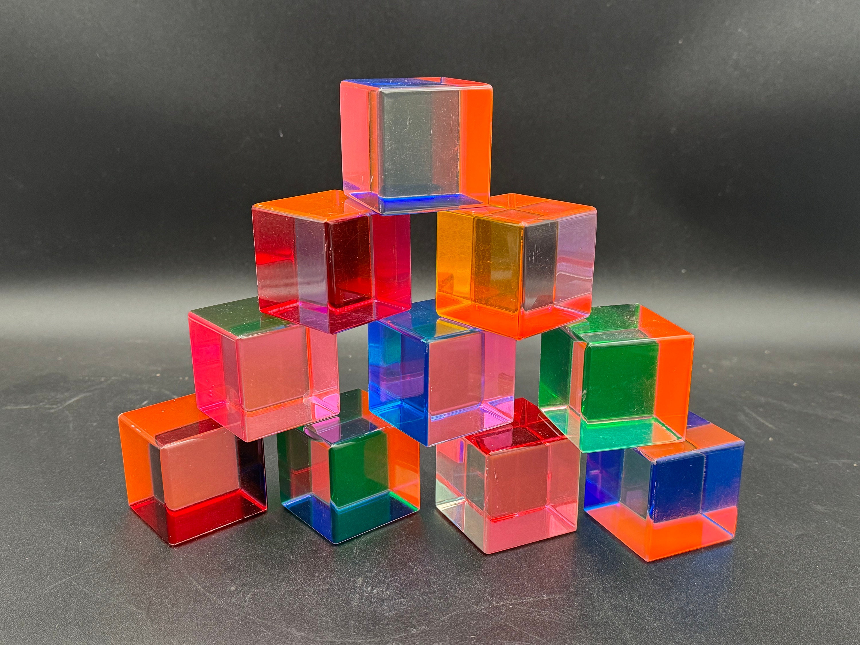 Set of 10 Vasa Velizar Mihich Acrylic Cube Sculptures Multi