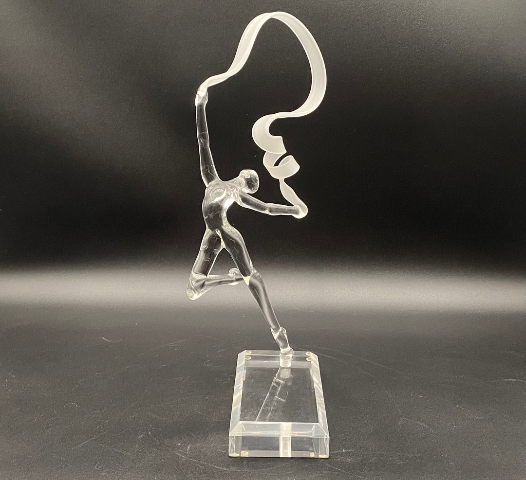 Milon Townsend Art Glass Ribbon Dancer Sculpture Lucite Base Signed 13