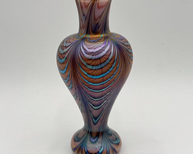 Vintage Rick Satava Art Glass Vase Iris on Gold Web 10.5" Tall - Etsy
