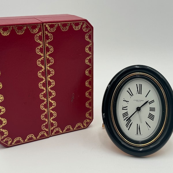 Cartier Paris Winding Pendulette 7509 Desk Clock Enamel Gold Gilt Ex/ Original Box