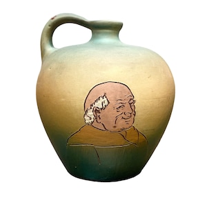 Antique Weller Dickens Ware Pottery Monk Jug Flowers 5 3/4” H