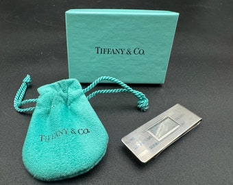 Vintage Tiffany & Co Sterling Silver Money Clip Art Deco Design w/ Box and Pouch