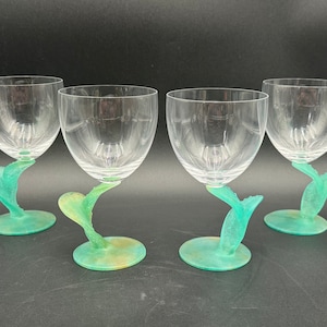 Set van 4 Daum France Pate De Verre Cactus wijnglazen beker sculptuur 6 1/2" H gesigneerd Hilton McConnico