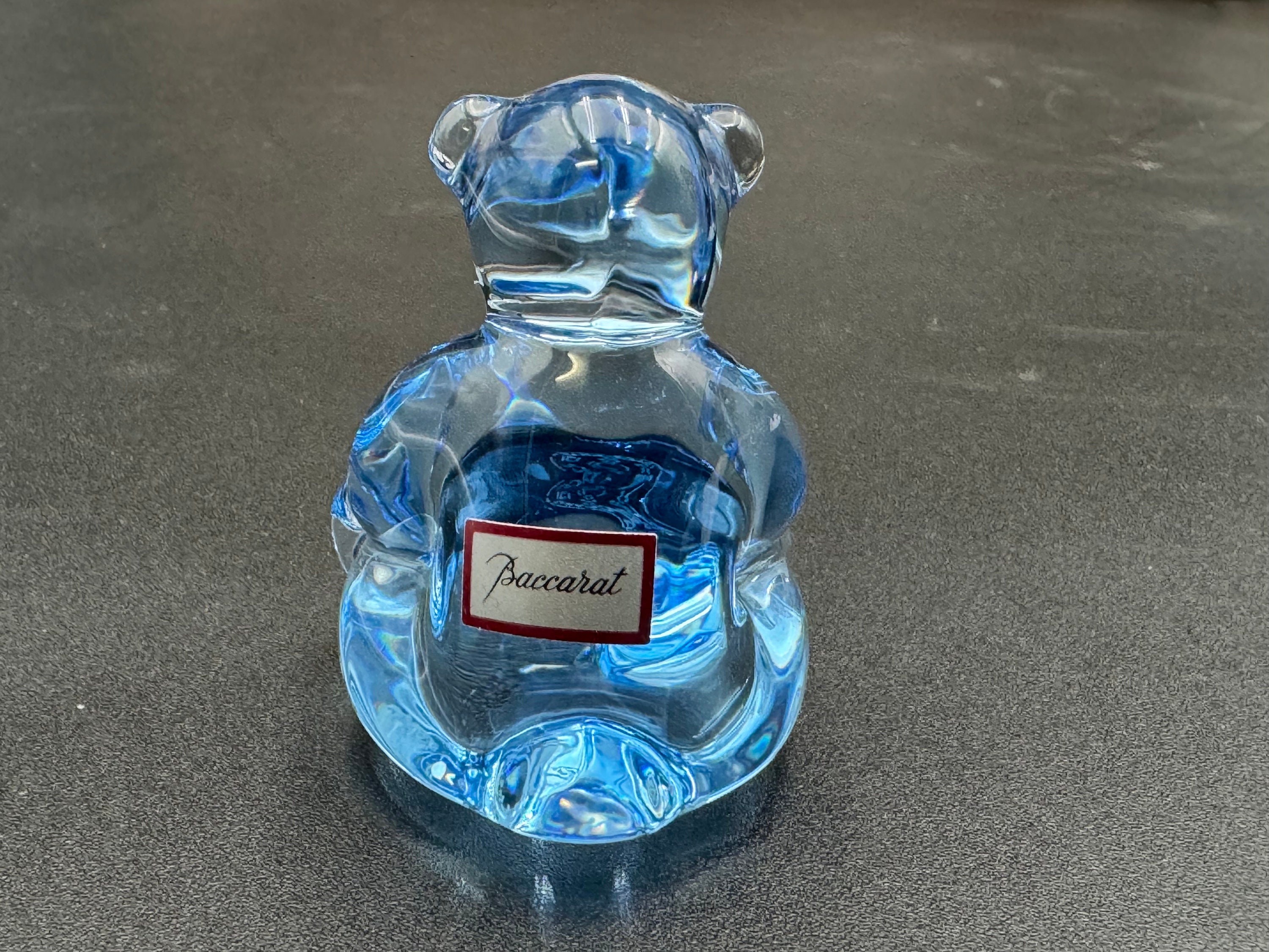 Baccarat France Crystal Blue Spinning Teddy Bear Figurine