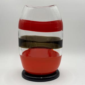 Alfredo Barbini Murano Art Glass Red Black Clear Vase Signed 11 1/4” H