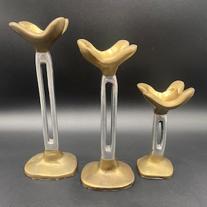 Set Of 3 David Marshall Spain Cast Aluminum & Brass Brutalist Candleholders Stunning