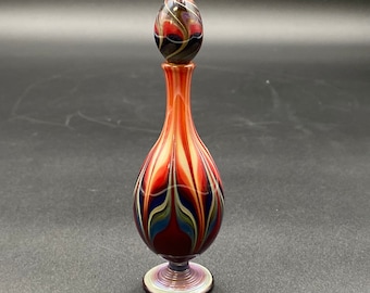 Suellen Fowler Art Glass Multi Color Pulled Feather Perfume Bottle Stunning 5” H