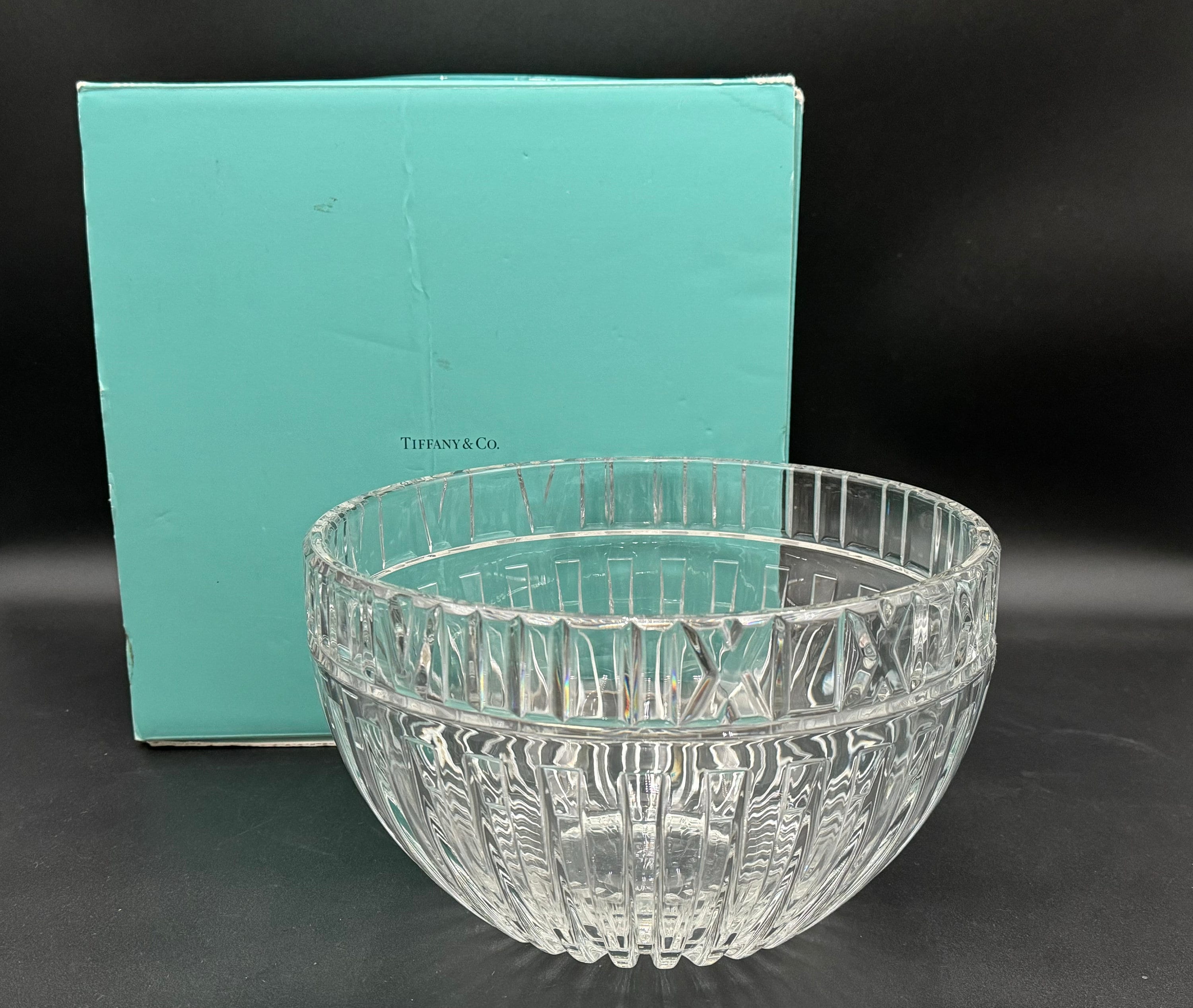Tiffany & Co Crystal “atlas” Centerpiece Bowl Roman Numerals Mint