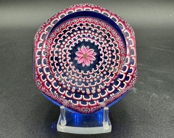 Perthshire Art Glass 25th Anniversary Pink Flower Millefiori Paperweight 2 3/4” W