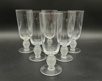 Set of 6 Lalique France Crystal Langeais  Champagne Flutes 6 1/2” H Excellent Signed