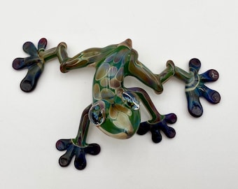 Tim Lindemann Art Glass Green Frog Sculpture Figurine Signed Incredible
