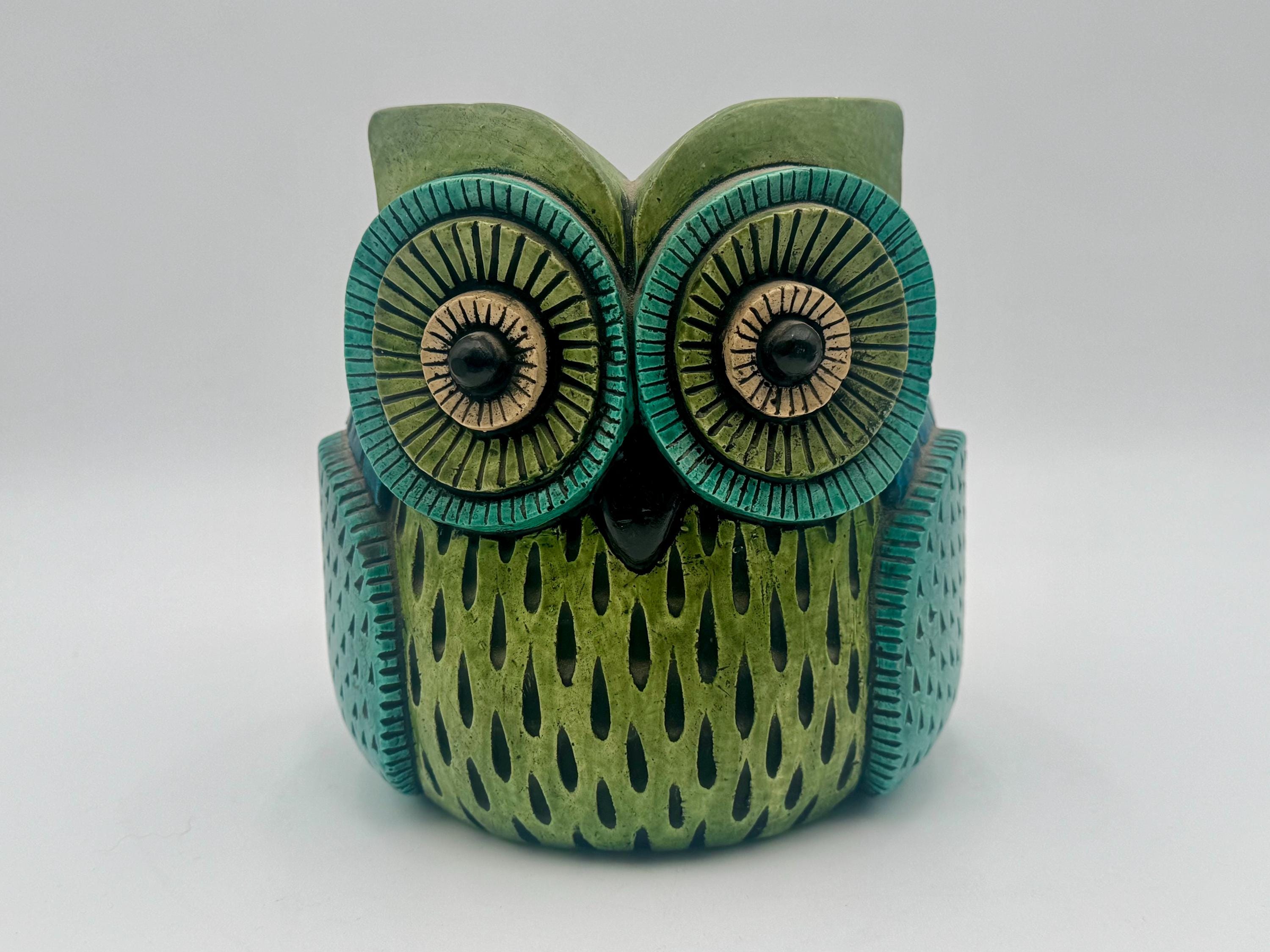 Rare Sylvia Hood 1960s Chalkware Painted Owl Figurine Signed