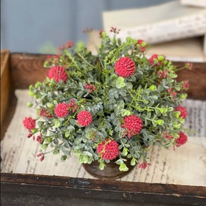 Red Blissful Garden Half Sphere |Artificial Greenery Decor | Patriotic Bowl Filler Greenery for Summer | Basket Filler Farmhouse Decor