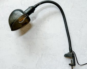 Vintage Industrial Clamp-On Gooseneck Task Lamp Made in the USA Tested & Working