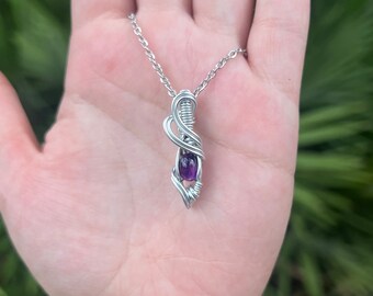 Amethyst Mini Wire Wrapped Crystal Necklace Pendant