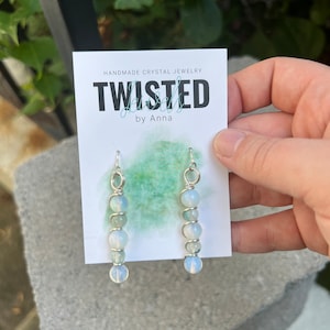 Opalite Bead Dangle Wire Wrapped Earrings with Sterling Silver Hook