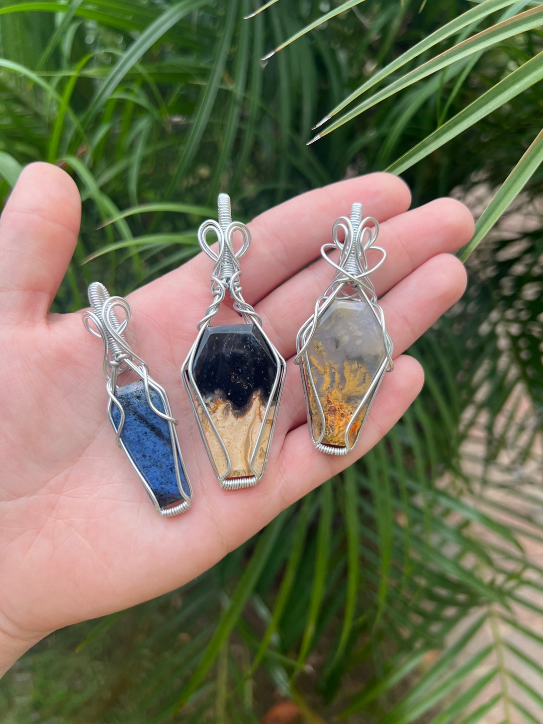 Crystal Coffin Mixed Stones Wire Wrapped Pendant Etsy