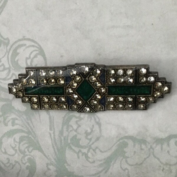 Broche Vintage Pierre Bex Art Nouveau - Fleur Bleue Strass - Environ 4,5cm