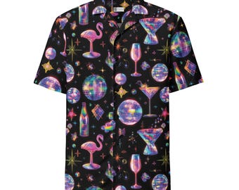 Camisa hawaiana del orgullo, camisa para fiesta disco neón, camisa para festival arcoíris, camisa de cóctel con botones, camisa de verano LGBT, atuendo para vacaciones en la playa
