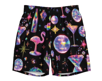 Festival Swim Trunks, Neon Party Shorts, Pride Beach Shorts, Rainbow Summer Shorts, Vacation Swimwear, Matching Outfit Set