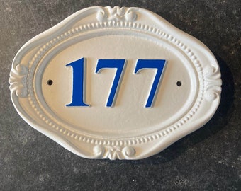 Handmade House Number Sign, Cast Aluminum Shabby Chic Address Plaque