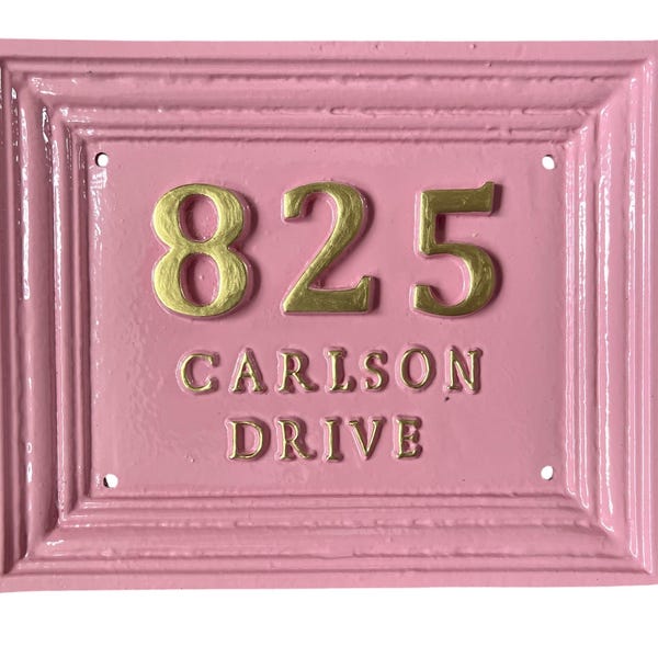 Letrero de dirección de aluminio fundido hecho a mano, placa personalizada para casa