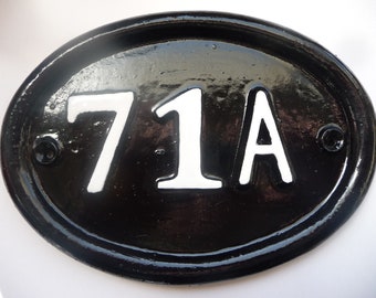 Handmade Cast Aluminum Address Sign, Enamel Painted House Number Plaque