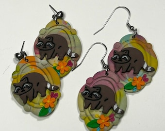 Raccoon Trash Panda Colorful Polymer Clay Earrings