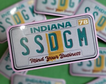 SALE: SSDGM | Mind Your Business Indiana Retro License Plate Sticker | My Favorite Murder | true crime  Vinyl Sticker