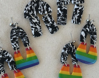 Black & White Marble Pride Flag Earrings | Abstract Arch Dangles