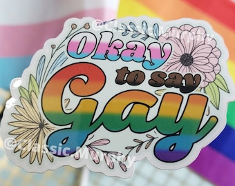 Okay To Say Gay Pride Flag Vinyl Sticker | We Say Gay | Waterproof Car Decal Water Bottle Sticker