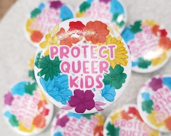 Protect Queer Kids Jacket Button | Ally Illustrated Pin