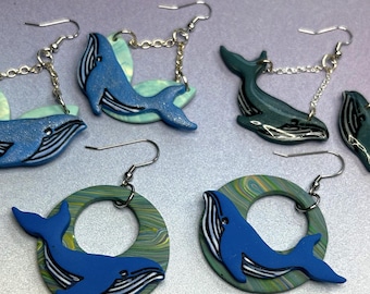 Humpback Whale Polymer Clay Statement Earrings | Marine Biology | Animal Jewelry